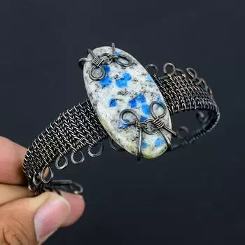 K2 азурит драгоценный камень чистая медная проволока обернутая вручную манжета/браслет ювелирные изделия Adjustable белый