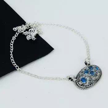 K2 Азурит Драгоценный Камень Ручной Работы Стерлингового Серебра 925 Ожерелье Натуральный Азурит K2 Ювелирные Изделия Ручной Работы Ожерелье Для Женщин Ожерелье Для Нее 20 жёлтый/синий