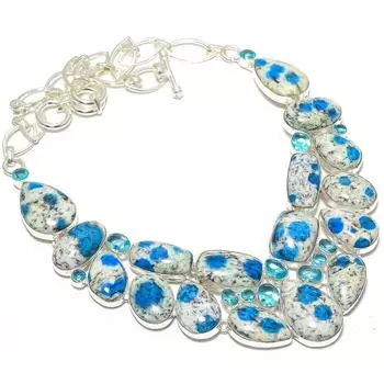 K2 Азурит, голубой топаз драгоценный камень ручная работа 925 серебряное ювелирное ожерелье 18 дюймов JCN380-30