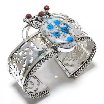 K2 Azurite Gemstone Handmade 925 Sterling Silver Cuff Bangle Adjustable Y2S50