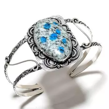 K2 Azurite Gemstone Handmade 925 Sterling Silver Cuff Bangle Adjustable N3h06