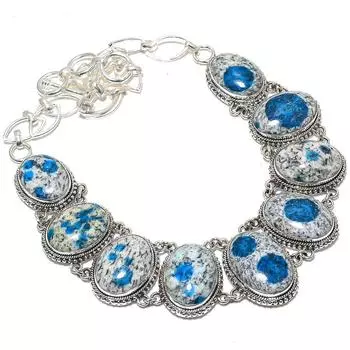 K2 Azurite Gemstone Handmade Ethnic 925 Silver Necklace 18 JCN353-49