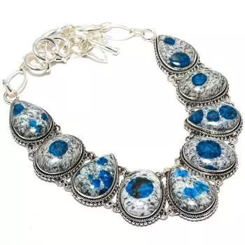 K2 Azurite Gemstone Handmade Ethnic 925 Silver Necklace 18 JCN360-18