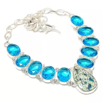 K2 Голубой Азурит, Голубой Топаз Ювелирные Изделия Ожерелье Из Серебра 925 Пробы 18 D6k40 белый