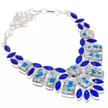 K2 Blue Azurite, Blue Topaz 925 Sterling Silver Gift Necklace 18 r7Q78