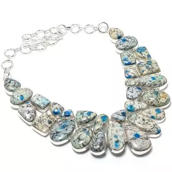 K2 Blue Azurite Handmade 925 Sterling Silver Jewelry Necklace 18 M0W16