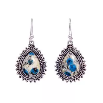 K2 Blue Azurite - Pakistan 925 Sterling Silver Earring V9747, Gray & Blue Earring, Pear Earring, Valentin s Day Gift, Gift For Her, Birthday Gift, Han