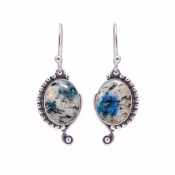 K2 Blue Azurite - Pakistan 925 Sterling Silver Earring V8900, Gray & Blue Earring, Oval Earring, Valentin s Day Gift, Gift For Her, Birthday Gift, Han