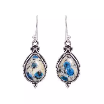 K2 Blue Azurite - Pakistan 925 Sterling Silver Earring V9787, Gray & Blue Earring, Pear Earring, Valentin s Day Gift, Gift For Her, Birthday Gift, Han