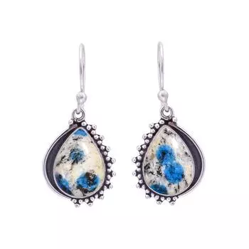 K2 Blue Azurite - Pakistan 925 Sterling Silver Earring V9867, Gray & Blue Earring, Pear Earring, Valentin s Day Gift, Gift For Her, Birthday Gift, Han