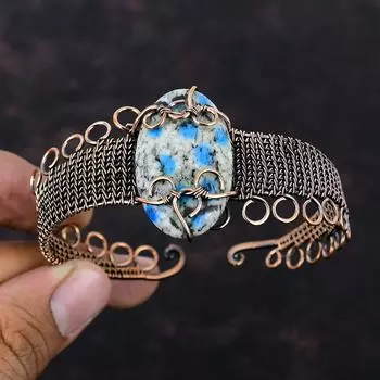 K2 Jasper Gemstone Bangle Copper Wire Wrapped Cuff Bracelet K2 Jasper Jewelry Adjustable Bangle Handmade Copper Wire Jewelry Gift For Mother