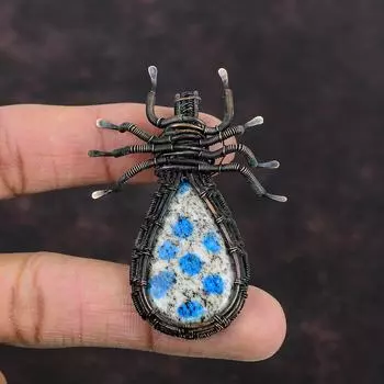 Кулон из яшмы K2, обернутый медной проволокой, подвеска ручной работы, медная бижутерия из яшмы K2, подарок для мамы, натуральный драгоценный камень, подвеска в виде паука