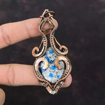 K2 Подвеска из яшмы Кулон из медной проволоки Стильный кулон Удивительные медные украшения Подвеска ручной работы Подвеска из натурального драгоценного камня Подарок для него