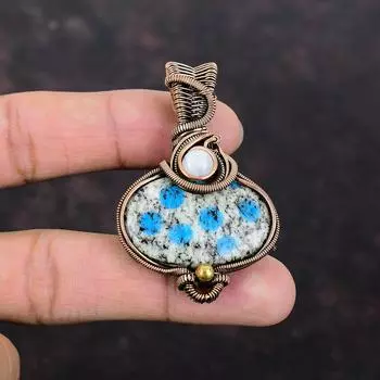 K2 Подвеска из яшмы Подвеска из медной проволоки Подвеска ручной работы из драгоценного камня Очень красивые медные украшения Подвеска из радужного лунного камня Подарок на помолвку