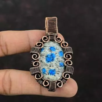 K2 Подвеска из яшмы Подвеска из медной проволоки Медные украшения Подвеска из натурального драгоценного камня Подарок на годовщину Ювелирные изделия в проволочной обертке Подвеска ручной работы