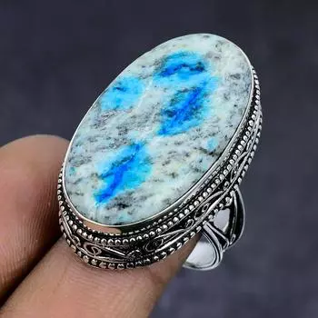K2 Синий Азурит Драгоценный Камень Серебряный Подарочный Ювелирный Подарочный Ювелирные Изделия Кольцо Размер 9 c4W10