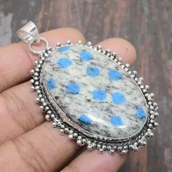 K2 Синий Азурит Драгоценный Камень Стерлингового Серебра 925 Очаровательная Ювелирная Подвеска Ручной Работы 2.64 Inches синий