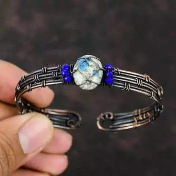 K2 Яшма Браслет-манжета Лазурит Бусины Браслет Медная проволока Обернутые ювелирные изделия Регулируемый браслет Ювелирные изделия ручной работы из драгоценных камней Подарок для мамы