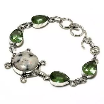 K2Blue Азурит Цаворит Ювелирный браслет 925 пробы с серебряным покрытием 6-8 дюймов