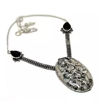 K2Blue Азурит, черная шпинель, драгоценный камень 925, посеребренное ювелирное ожерелье, 18 дюймов 18 белый