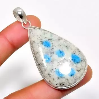 K2Blue Азурит Драгоценный камень 925 Посеребренная подвеска ручной работы 2,27 дюйма 2.27 белый