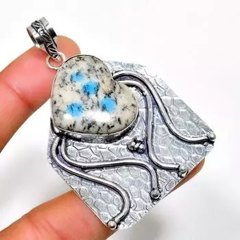 K2Blue Азурит, драгоценный камень 925 пробы, посеребренный ювелирный кулон ручной работы 2,46 дюйма 2.46 белый