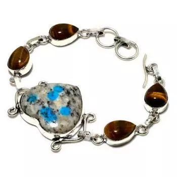 K2Blue Азурит Тигровый глаз Драгоценный камень 925 Посеребренный ювелирный браслет 6-8 дюймов