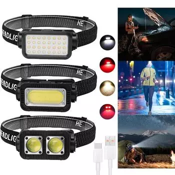 K372 светодиодный налобный фонарь COB фонарик встроенный аккумулятор 18650 IPX4 водонепроницаемый налобный фонарь походный фонарь портативный мощный свет на открытом воздухе ночной бег K351