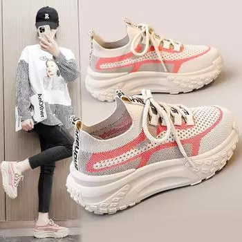 K6712 Новые сетчатые туфли, женские сетчатые туфли на доске, тканевые туфли, летние модные туфли на платформе, увеличивающие рост, студенческие полые дышащие туфли 35