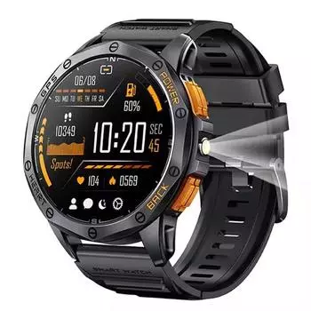 K67 Smart Watch 1.43 Amoled LED Фонарик Компас Барометрический Высотомер GPS Спортивный Фитнес-Трекер Montion BT Звонки Smartwatch чёрный