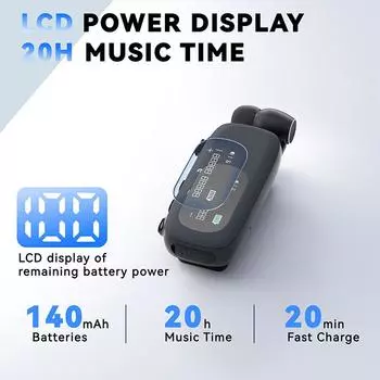 K75 Lavalier Business Bluetooth 5.4 беспроводная гарнитура разговор/музыка 20H ЖК-цифровой дисплей HIFI наушники с микрофоном шумоподавление чёрный
