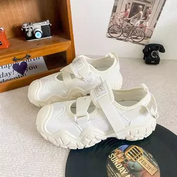 K856 спортивные сандалии на толстой подошве, женские, летние, дышащие, 2024, новые, на липучках, маленькие белые туфли 35