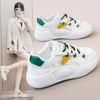 K8656 Новые белые туфли, женские летние туфли с приподнятой подошвой и сетчатой поверхностью, туфли для досок, студенческая модная обувь с открытой дышащей сеткой 35