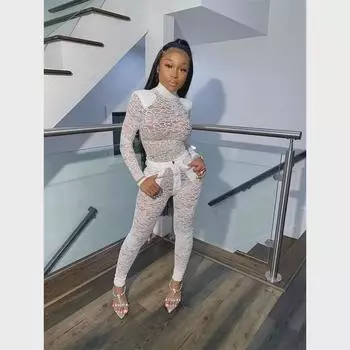 K9583 Цветной прозрачный кружевной комплект из двух частей для ночного клуба для женщин Medium