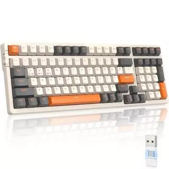 K96 Wireless Mechanical Keyboard Dual Mode 2.4G BT5.0 2-in-1 Receiver Hot Swappable Red Switches Pad for PC Smartphone Red Switch
