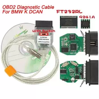 K+DCAN для BMW E серии FTDI FT232RL с переключателем K DCAN для BMW OBD 2 OBD2 сканер считыватель кодов OBDII автомобильные диагностические инструменты белый