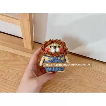 к [Новинка 2024 Чехол для наушников AirPods 4] Оригинальные вязаные милые чехлы для наушников в виде львенка Готовый мягкий чехол для AirPods Лео Пара 2/3/4/Pro/Pro2 Apple AirPods 4 Brown Lion (7 to 15 days)