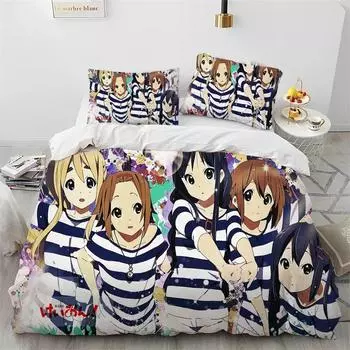 K-ON Kawaii Girls Anime Комплект постельного белья, пододеяльник, одеяло, комплект постельного белья, наволочка, размер King Queen Twin для мальчиков и девочек для взрослых 135x200cm 2pcs