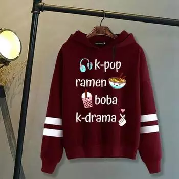 K-POP Ramen Boba K-drama Печать Толстовки Женщины Мужчины Осень И Зима Harajuku Толстовка Повседневный Пуловер Топы S