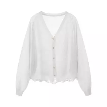 K-стиль Летний Свободный Большого размера Ледяной шелк Свитер Женский Кардиган Короткий Тонкий Верхняя одежда Топы Защита от солнца Рубашка для помещений с кондиционером Верхняя одежда White L