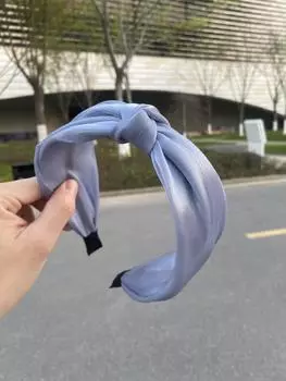 K-стиль Повязка на голову с узлом из яркой шелковой пряжи для девушек Простая широкополая двухслойная плетеная заколка для волос Супер фея Однотонный аксессуар для волос