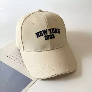 K-style All Year Round Can Wear Lovers Hat Hard Top Ripped Small Baseball Cap Casual Easiest for Match Street Peaked Cap Beige Adjustable
