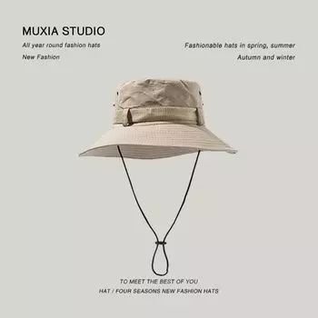 K-style Camping Breathable Mountaineering Fishing Hat Men s Sun-Shade Spring and Autumn Outdoor All-Matching Mountain Women s Bucket Hat Creamy-white_free size