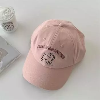 K-style Fresh Cute Anti-Aging Puppy Embroider Soft Top Brushed Cotton Baseball Cap Female Face-Looking Small Deep Top Peaked Cap Pink Adjustable