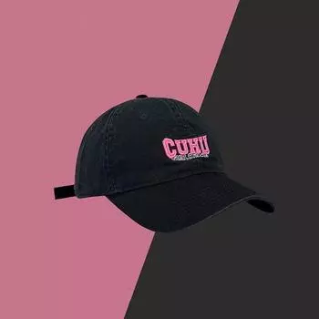 K-style Ins Letters Embroider Soft Peaked Cap Children Spring and Summer Leisure Easiest for Match Couple Students Curved Brim Baseball Cap Black Adjustable