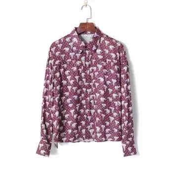 K-style Lapel Single Breasted Loose Long Sleeves Animal Print Purple baby elephant S