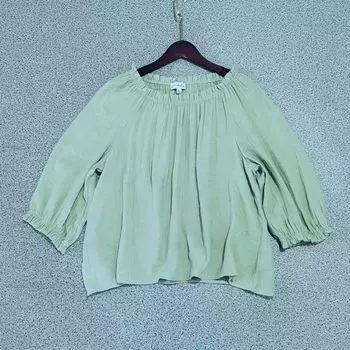 K-style Loose off-the-Shoulder round Neck Pleated Shirt Women s Spring and Summer Thin Puff Sleeve Shirt off-the-Shoulder Tops Plus Size Light green 4XL