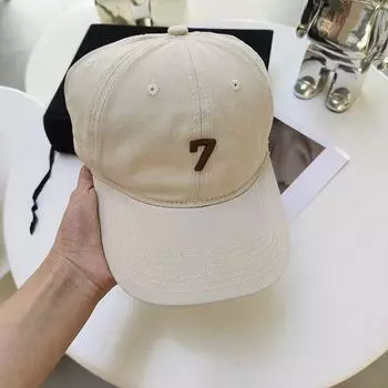 K-style Number 7 Baseball Cap Men s and Women s Washed Face-Looking Small Travel Sun Hat All Year Round Wear All-Matching Peaked Cap Tide Beige Adjustable