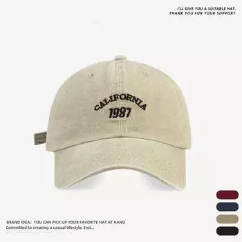 K-style Retro Washed Gray Baseball Cap Men Women s Big Head Circumference Easiest for Match Show Face Small Hat American Distressed Cowboy Hat Khaki Adjustable