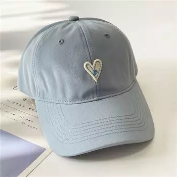 K-style Small Heart Woven Baseball Cap Sweet Girl Soft Top Sun Hat Spring and Summer Travel Fashion Peaked Cap Men s Fashion Light blue Adjustable
